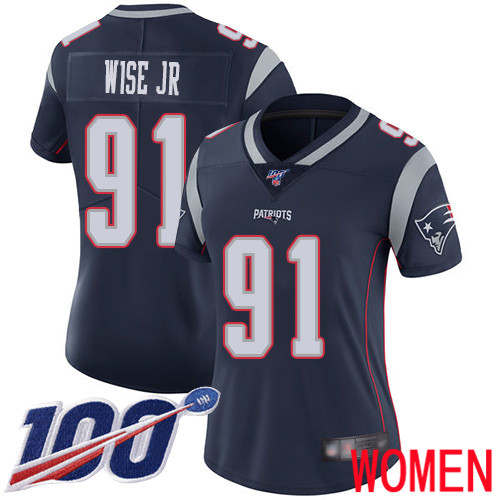 New England Patriots Football #91 100th Limited Navy Blue Women Deatrich Wise Jr Home NFL Jersey